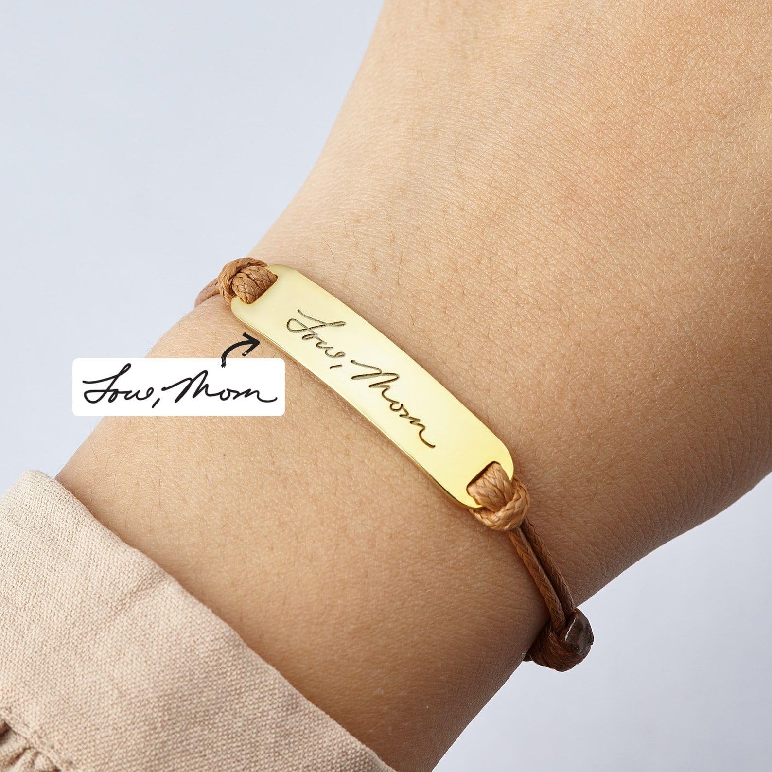 Manuscrito pulsera, pulsera con escritura manuscrita 14k oro, personalizado conmemorativo para mamá Día de la Madre Navidad cumpleaños aniversario