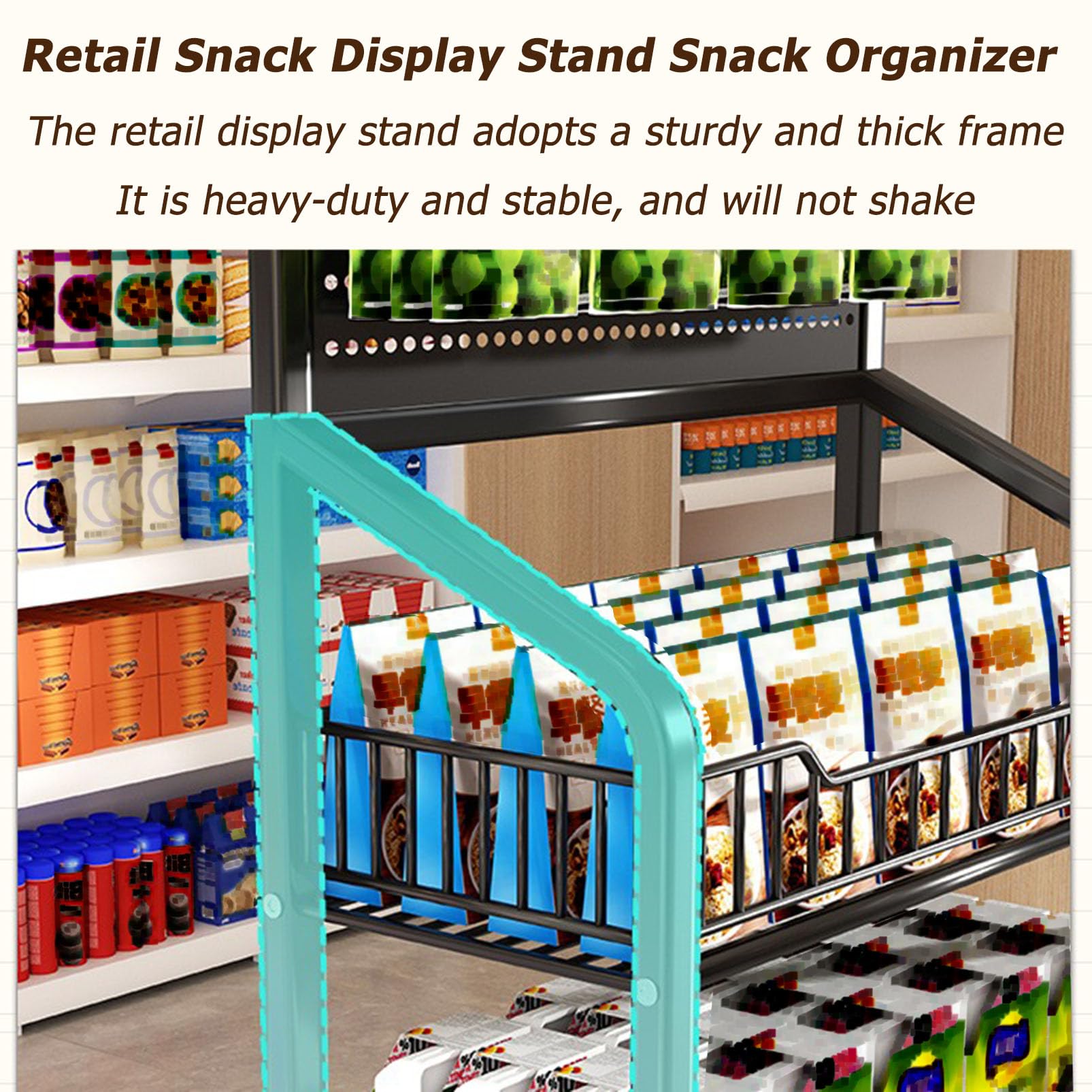 Metall-Snack-Regal mit Rollen, Snack-Organizer für Kartoffelchips und Obst, ideal für Haushaltsgeschäfte und Küche