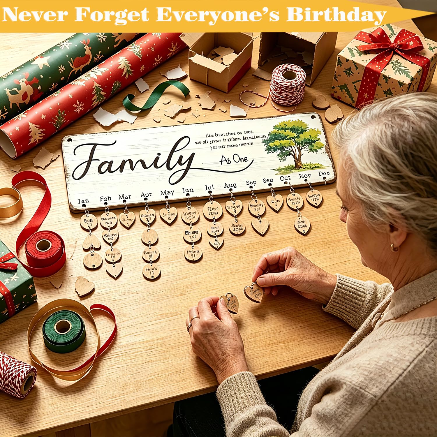 Birthday Gifts for Mom Grandma, Wooden Family Birthday Plaque Reminder Calendar Board Wall Hanging, Grandmother in Law Granny Present for Mothers Day Birthday Christmas Gift, FAMILY Sayings Pattern