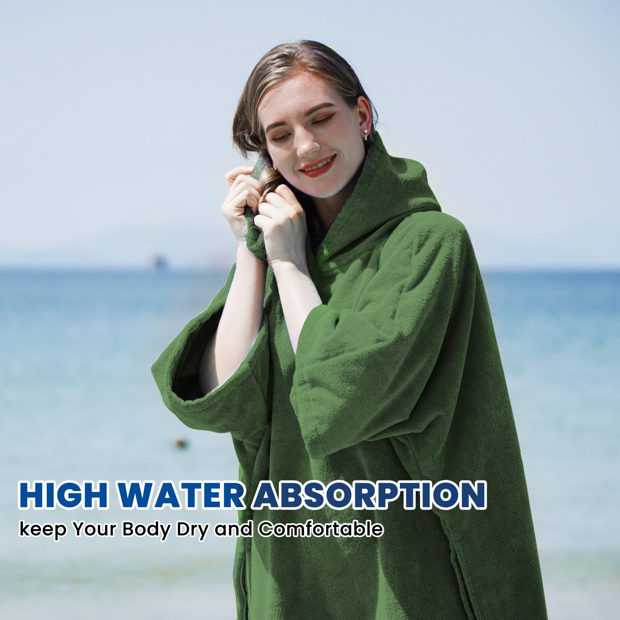 Winthome Changing Bath Robe, Surf Poncho Towel with hooded (M, Army Green), 06 - Army Green - Image 4