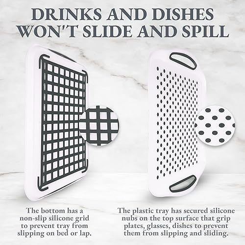 Miniatura 2 de Bandeja rectangular antideslizante para servir con asas de fácil agarre. Nubs de silicona en bandeja de plástico antideslizante para alimentos -