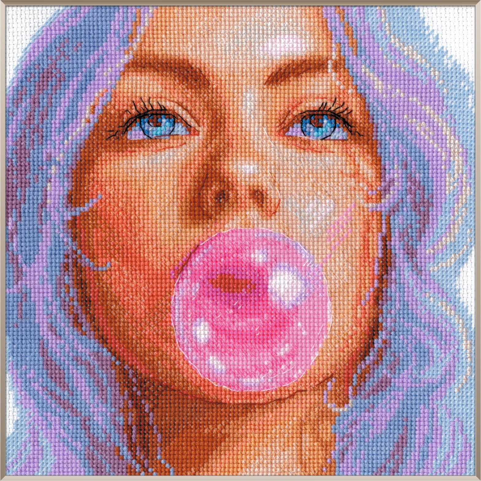 Aine Multicolor - Bubblegum Dreams A1032, Dyi Gift Cross Stitch Kits 7¾"X7¾, Cross Stitch Kits For Beginners & Advanced, Dyi Valentines Day Gift, Crossstitching Kit Adult, Embroidery Counted Stitching Kit