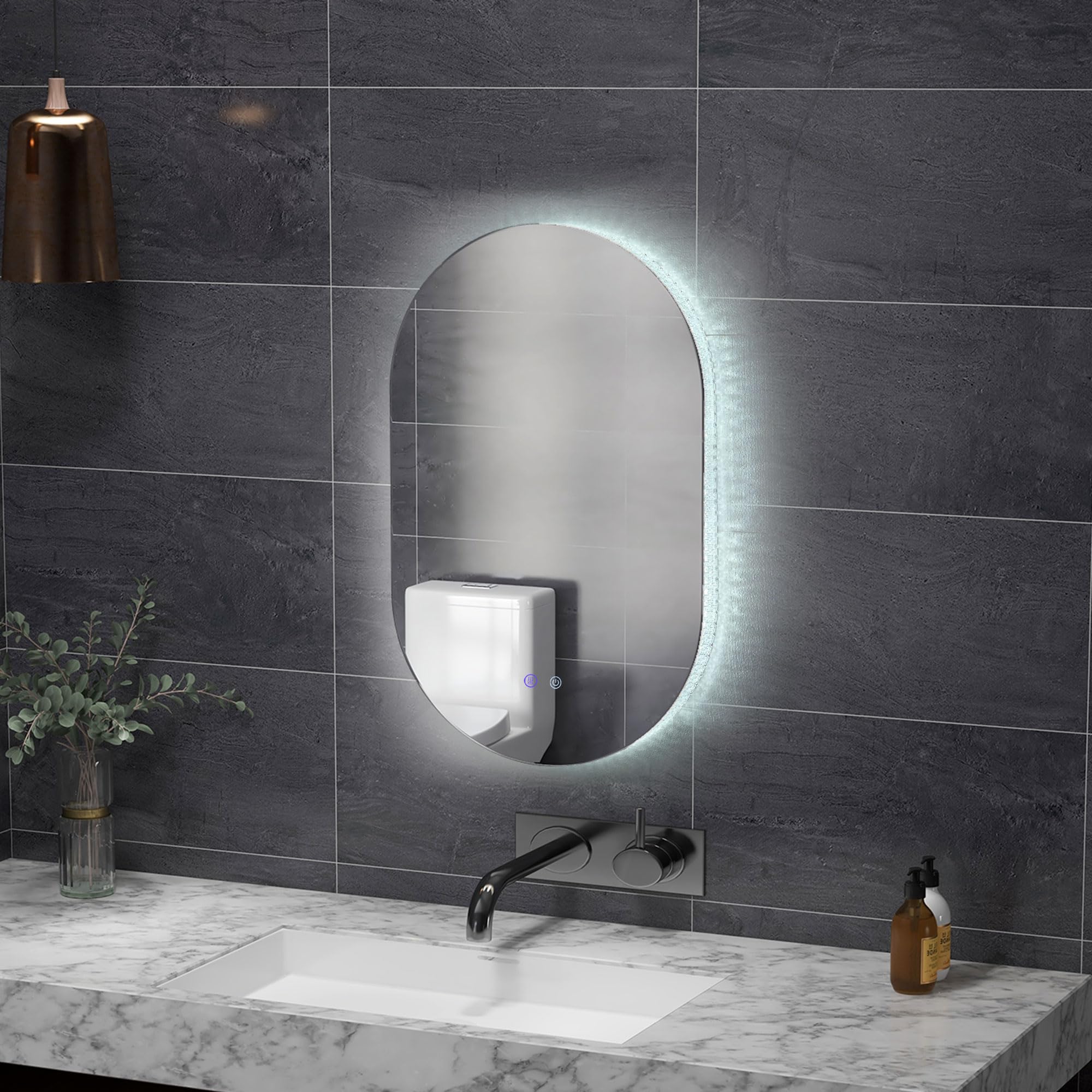 kleankin Specchio da Parete con Luce LED 81x51 cm, 3 Colori 3000-6500K, Luminosità Regolabile, Specchio Bagno Antiappannamento con Funzione Memoria, Interruttori Touch, IP44, Orizzontale/Verticale