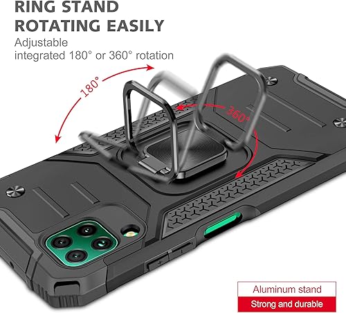 Miniatura 5 de Asuwish Funda compatible con Huawei P40 Lite y protector de pantalla de vidrio templado, accesorios para celda, soporte de anillo, fundas Negro