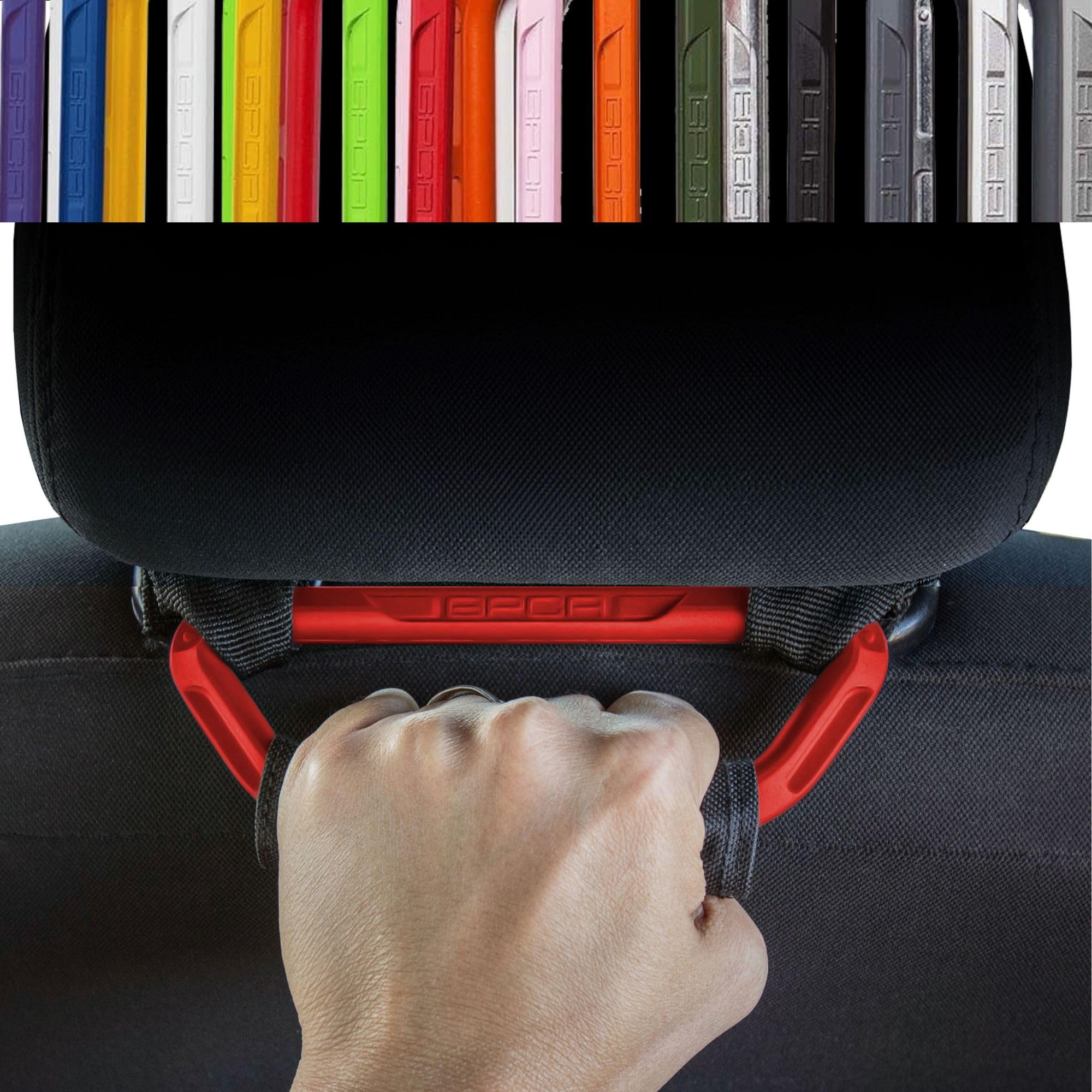 GP BackGrip PRO, Headrest Car Passenger Hand Grip for Truck & Car Wrangler JL JT JK Handle for Offroad, Kids & Seniors, Patented Jeep Accessories, Aluminum, Firecracker Red, Pack of 2