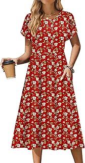 Zeagoo Women Summer Short Sleeve Midi Dress with Pockets Casual Aline Flowy Tshirt Dress