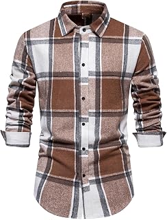 Camisa a Cuadros con botones Chaquetas para Hombre Blusa Cuello vuelto Manga Larga Cuadros ropa otoño y Primavera