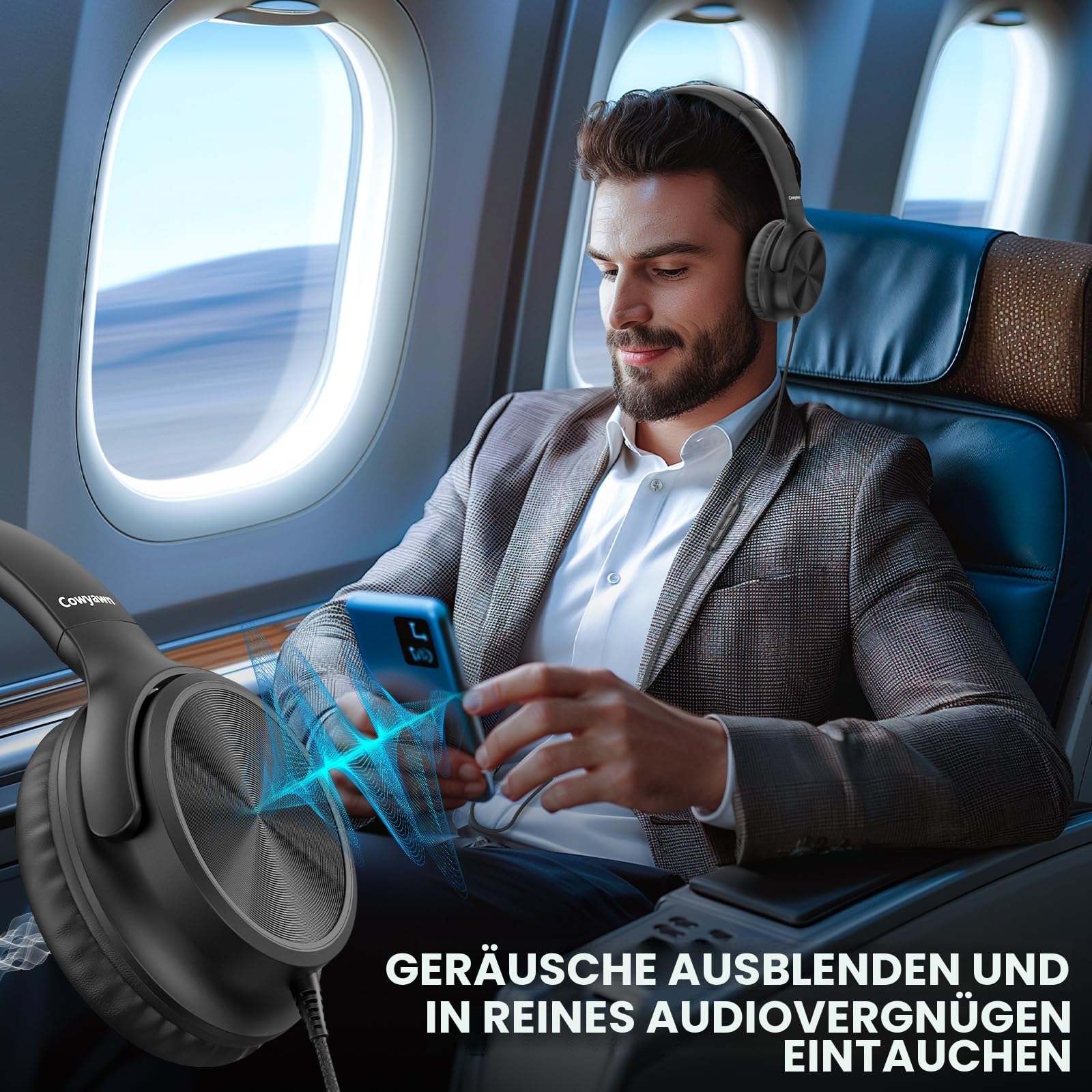 Cowyawn USB-C-Kopfhörer kabelgebunden, Over-Ear-Kopfhörer mit Mikrofon, Lautstärkeregler, HD-Stereo-Sound, faltbare,leichte Kopfhörer für Erwachsene/Teenager/Chromebooks/Laptop/Computer/Reisen,Schwarz