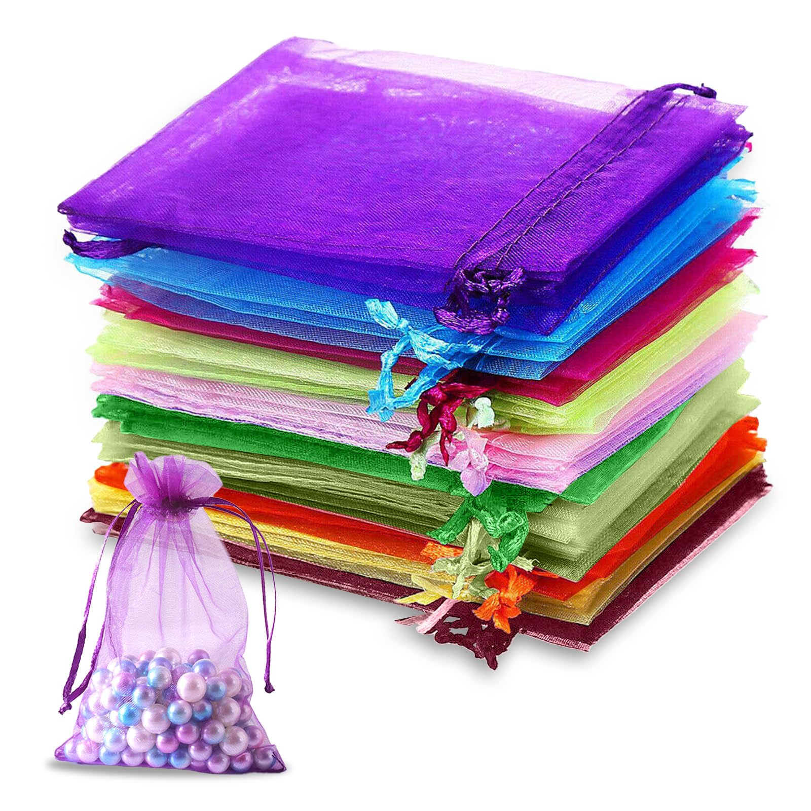 100 Sachets Organza 10x15cm Blanc - Sacs Cadeaux Avec Ruban Pour Bijoux Bonbons Mariage