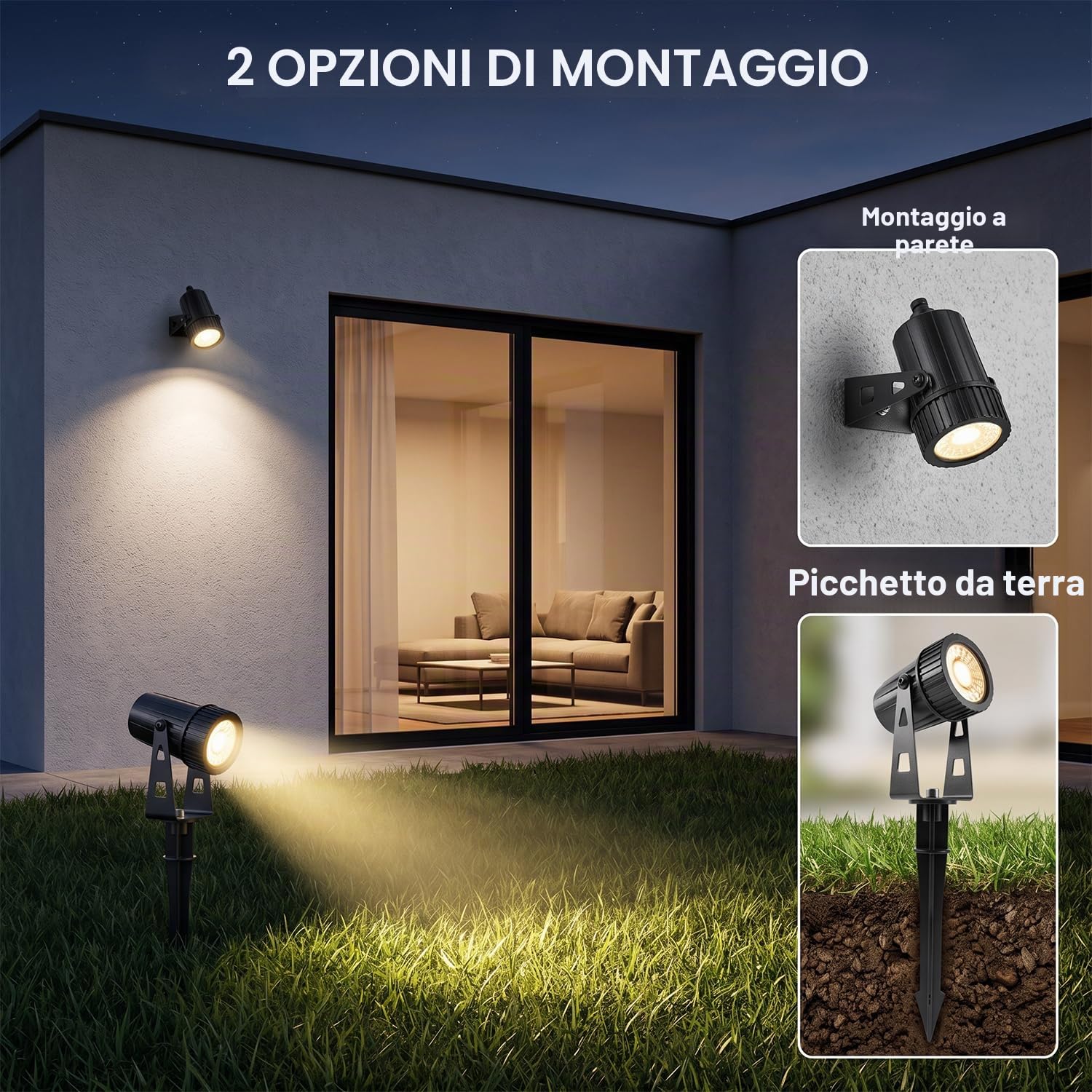 8 luci da giardino Faretto da giardino a LED bianco caldo Illuminazione 24V 24W da giardino a LED con picchetto da terra Lampada da giardino 2100LM 26 m IP65 di cavo per esterno prato da giardino