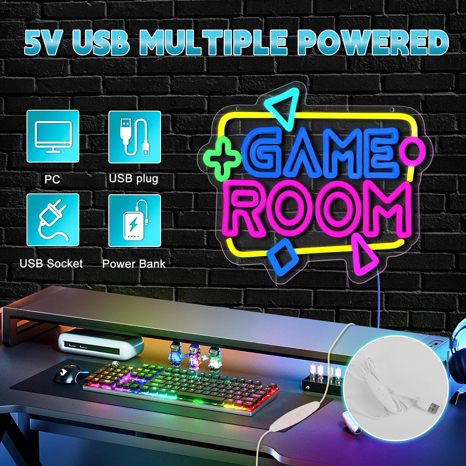 Neon Gamepad Neon LEDAlimenté Par USB Enseigne Lumineuse Decor Gaming Cool Néon Pour Chambre Salle De Jeux Bar Cadeau Décoration De Fête | Leroy Merlin