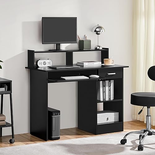 Miniatura 2 de Yaheetech Escritorio de Computadora de Madera para Casa y Oficina con Cajones y Bandeja Extraíble para Teclado, Escritorio de Estudio y Escritura,