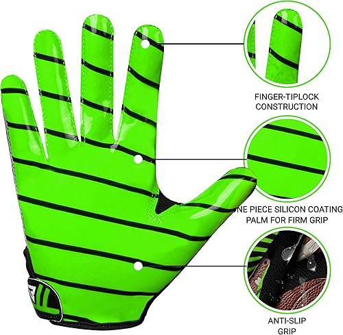 Miniatura 9 de Guantes de fútbol juveniles, guantes de receptor ancho súper adhesivos para niños y adultos, guantes de fútbol de rendimiento, material transpirable