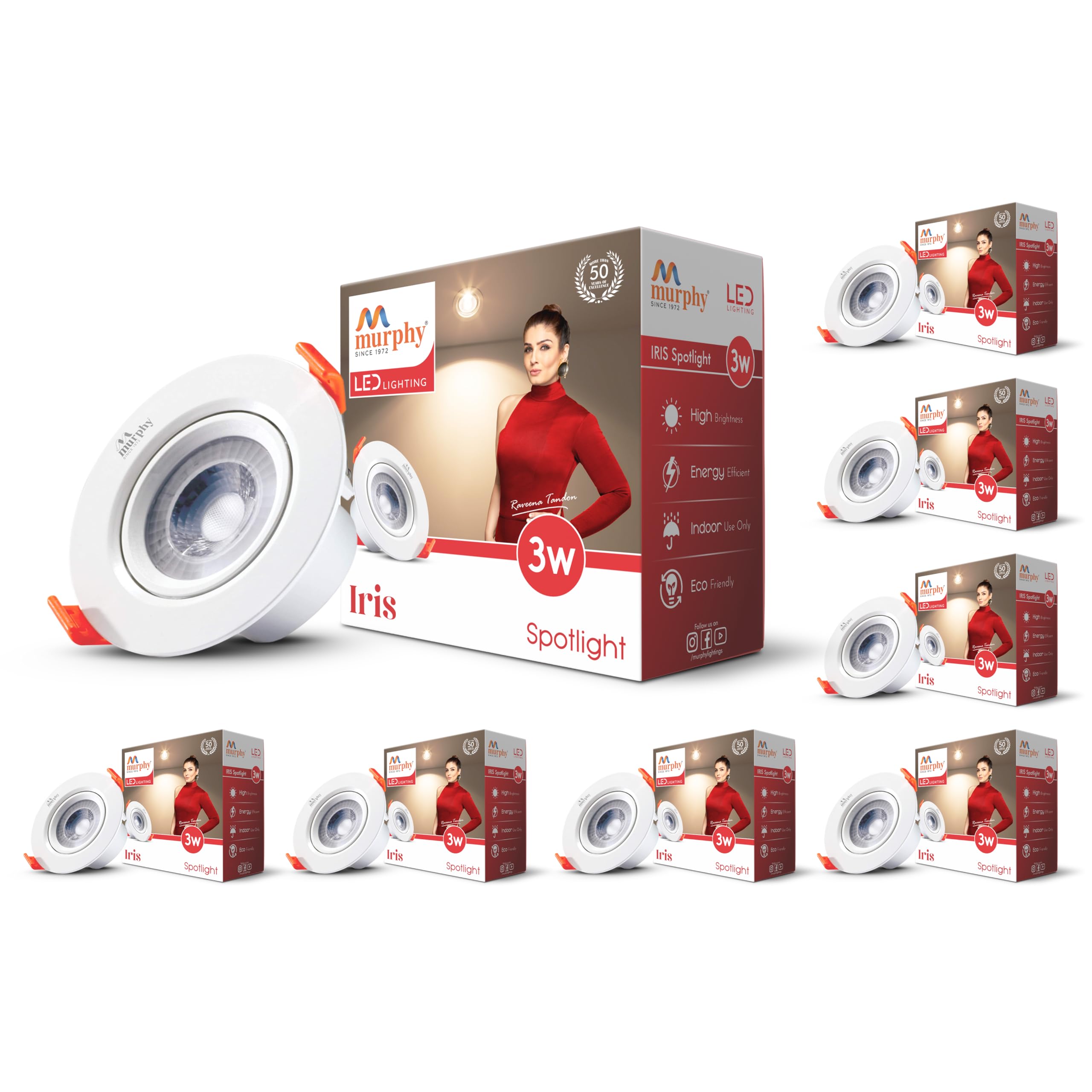 Murphy 3W Iris LED Adjustable Spot Downlight | Warm White Pack of 8 Focus Light, Ceiling Spotlight for Deep Junction Box, Ideal for Accent & Display Lighting (2-Year Warranty)