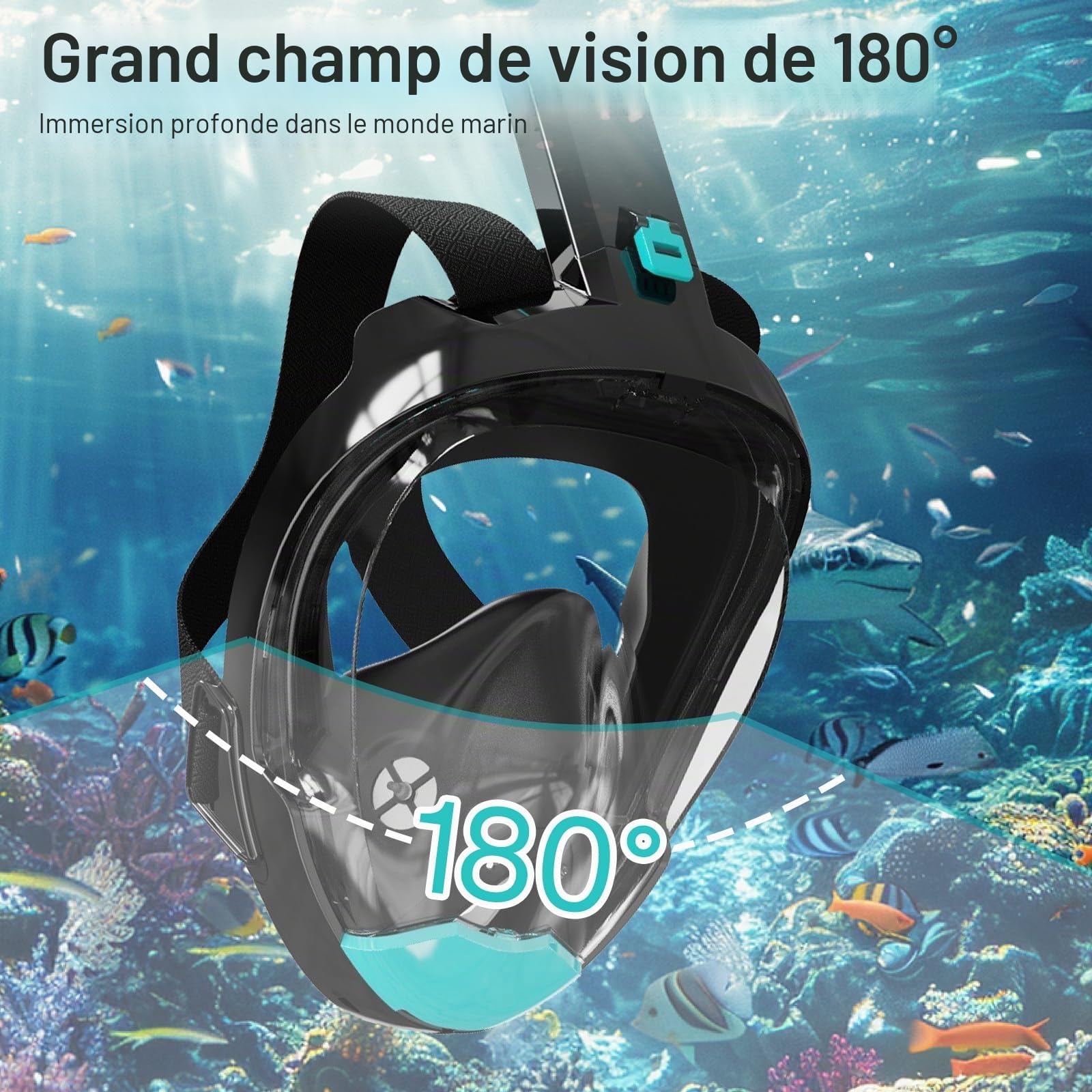 Masque Plongee Integral S/M, Masque Plongée Adulte, Masque Snorkeling Adulte, Masque Integral de Plongee, Sécurité du Co2, Anti-Fuite Anti-Buée, pour Adultes et Juniors, Équipement de Plongée