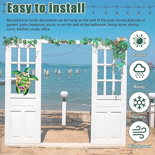 Miniatura 4 de Betinyar Decoración de pared de tortuga grande de 12 pulgadas, escultura colgante de tortuga marina, decoración de pared de metal para baño,