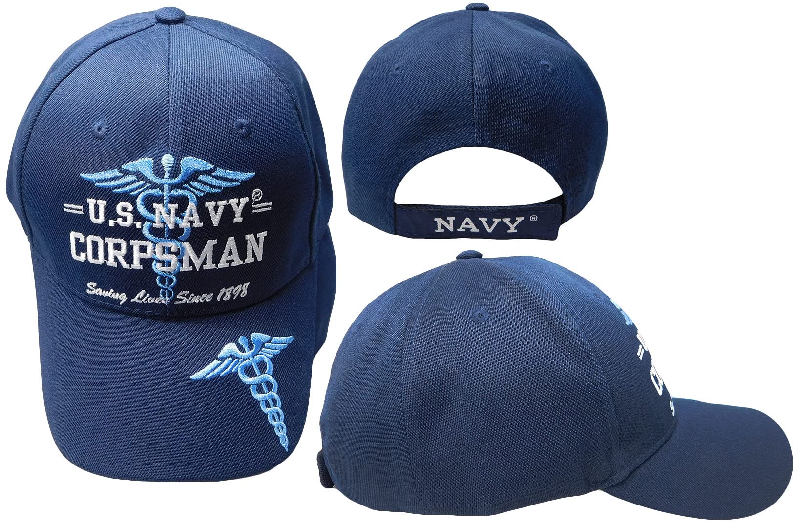 Trade Winds U.S. Navy Corpsman Saving Lives Since 1898 Navy Blue Acrylic Adjustable Embroidered Baseball Hat Cap