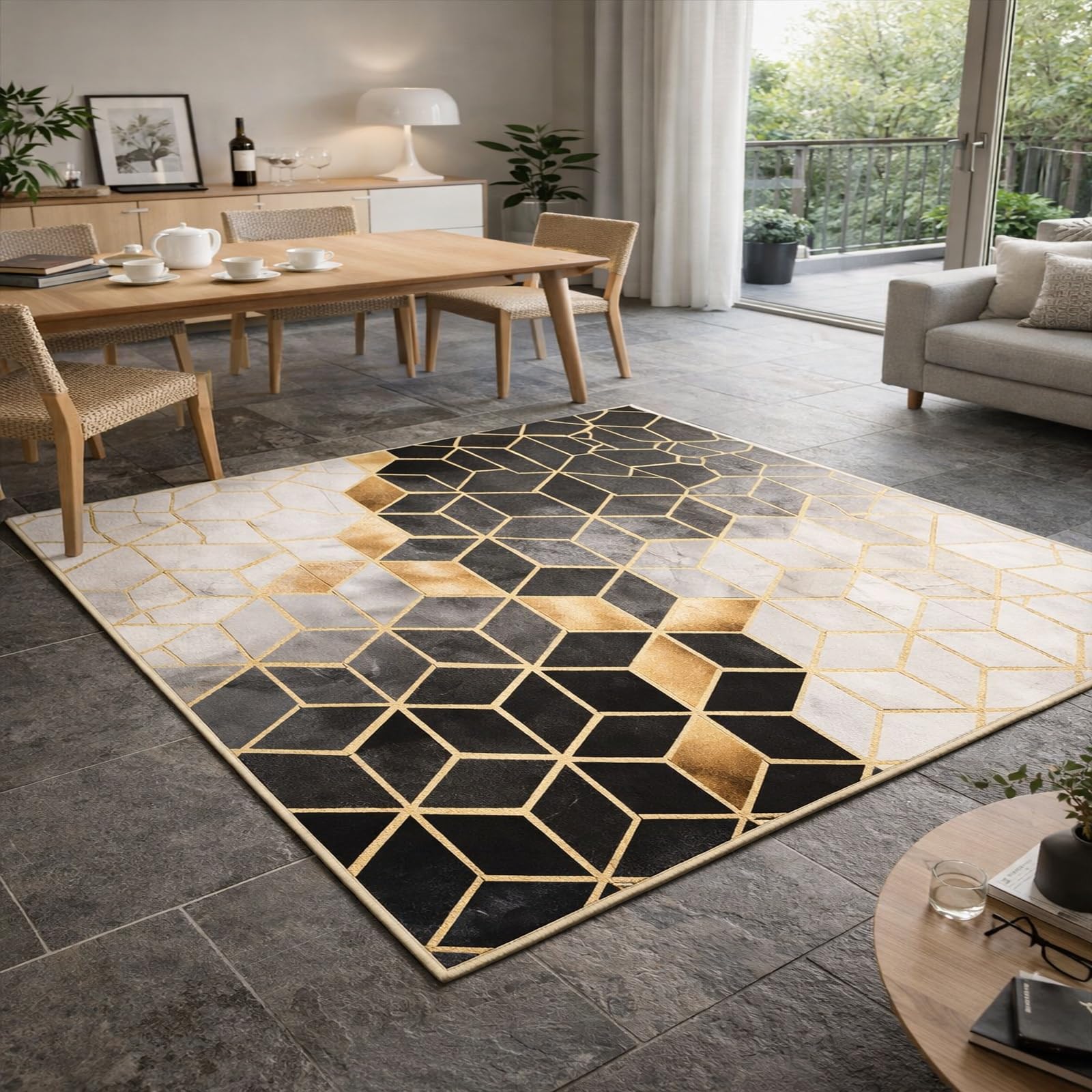 Tapis poils courts 200x250cm lavable antidérapant salon chambre moderne Rururug