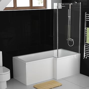 1700 mm Right Hand L-Shaped Modern Shower Bath with Glass Shower Screen + Panel BL216