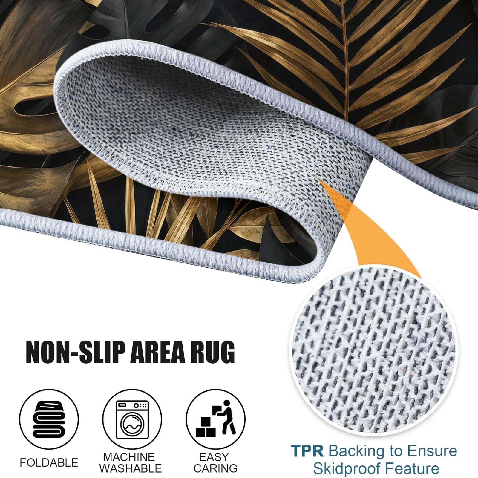 Tapis Salon Lavable Moderne Luxe Tropical Plante Feuille De Monstera, Doux Antidérapant Tapis de Passage Couloir, Cuisine, Entrée, Adulte Enfant Chambre, Descente de Lit Decoration 80 x 180 cm, Gris