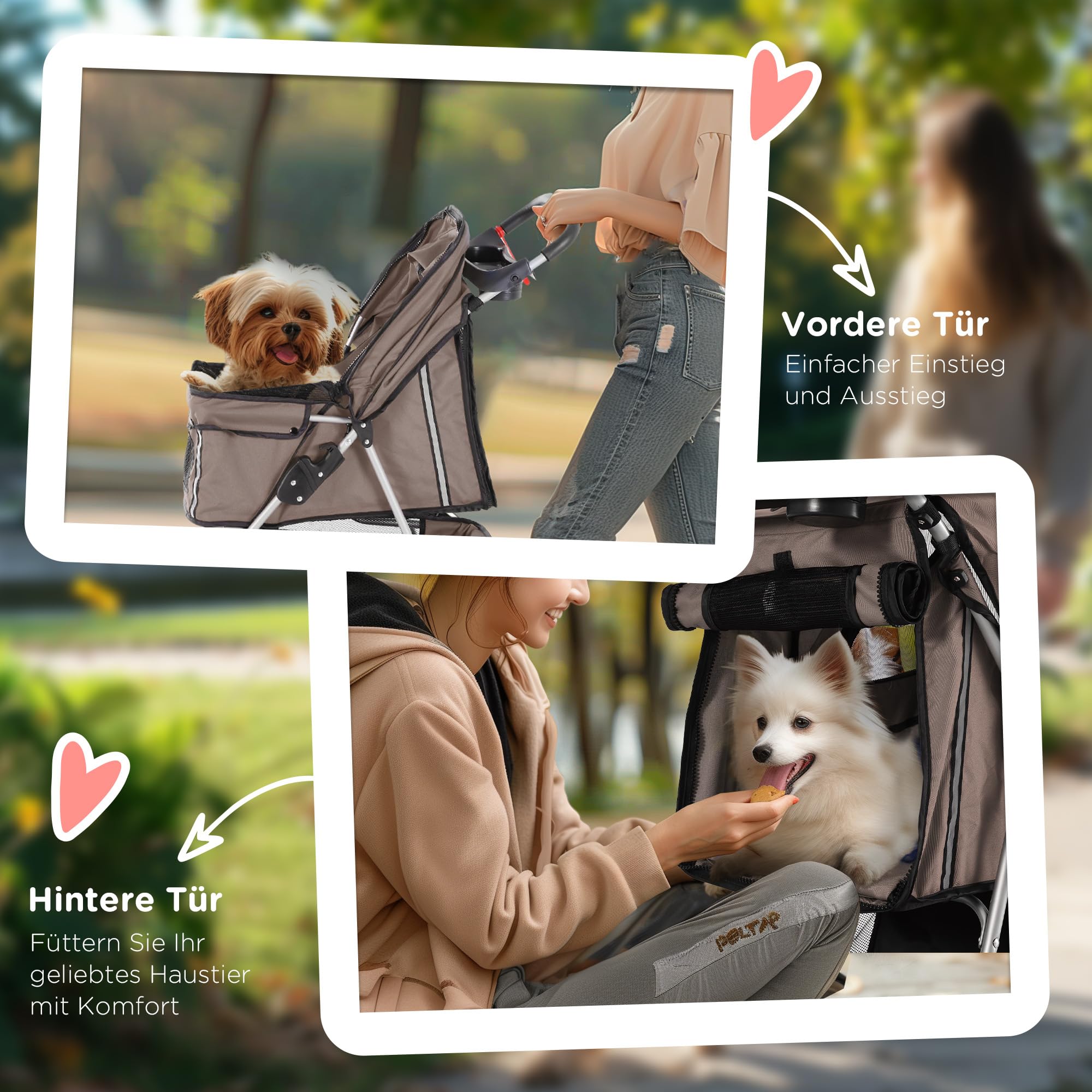 PawHut hondenbuggy hondenkar katten veelkleurig koffiebruin