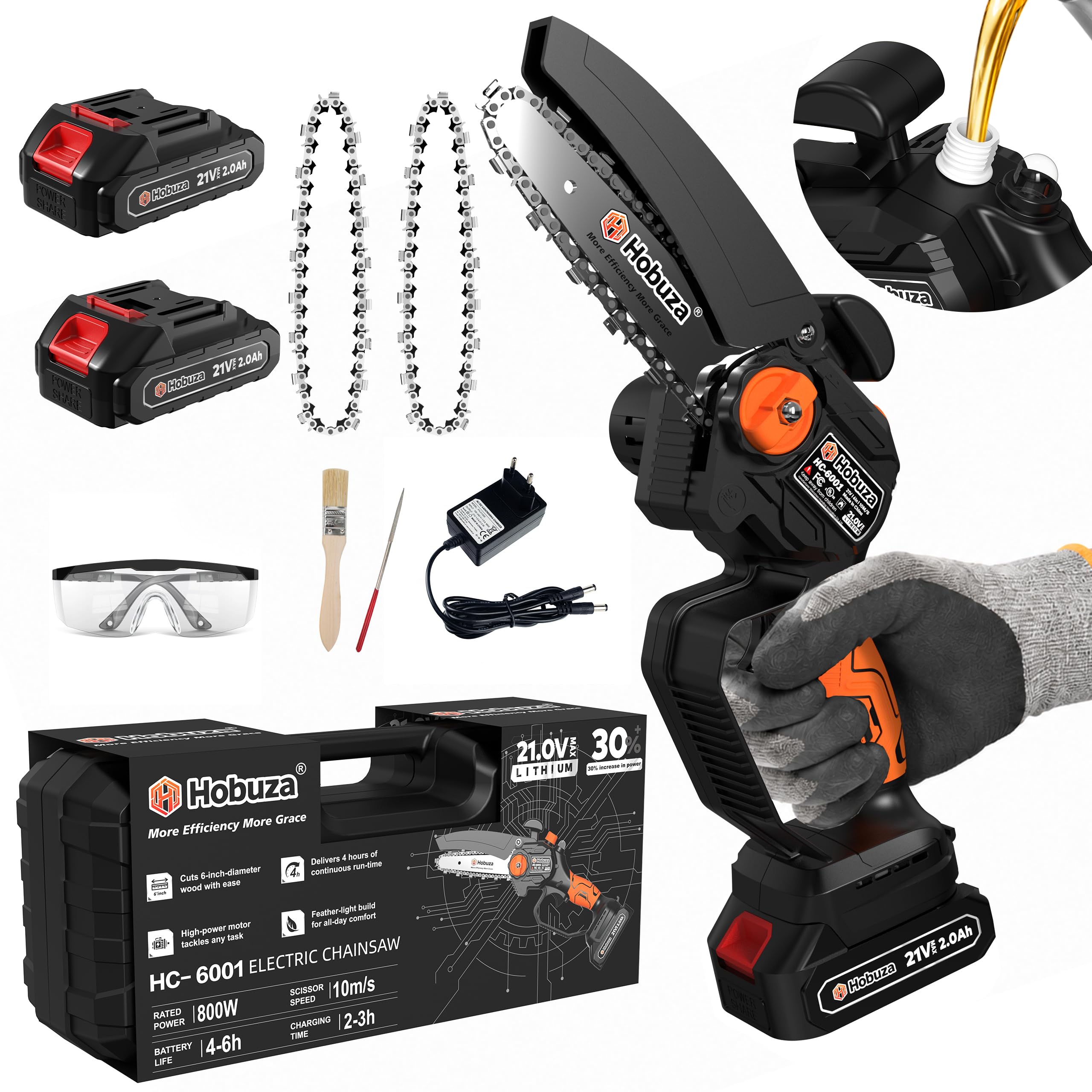 HOBUZA 6 Inch Brushless Mini Chainsaw - Cordless Power -1