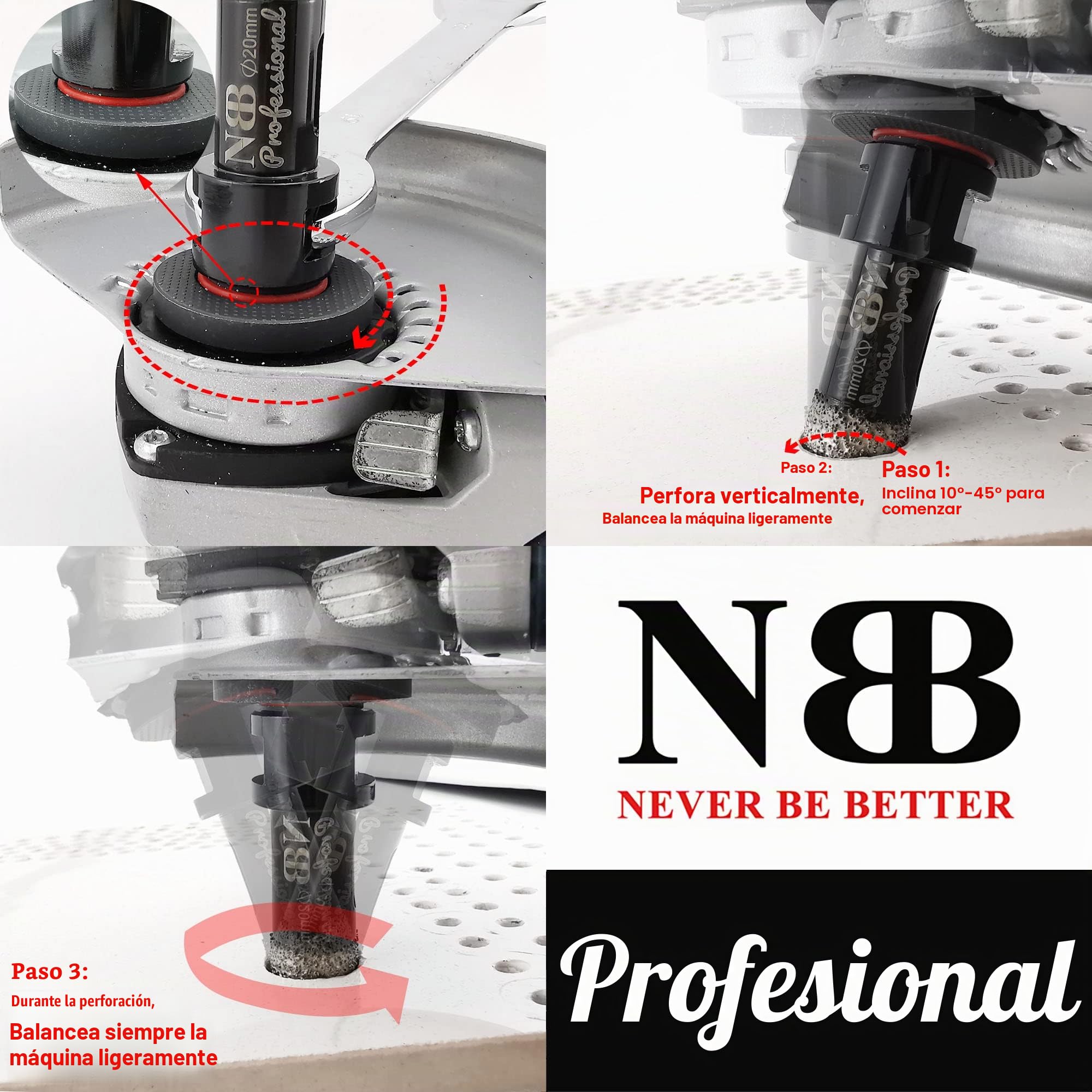 NBB Sierra de campana de diamante soldada al vacío con M14, para perforación profesional en seco o húmedo en porcelana dura, cerámica, azulejos, granito (35 mm)