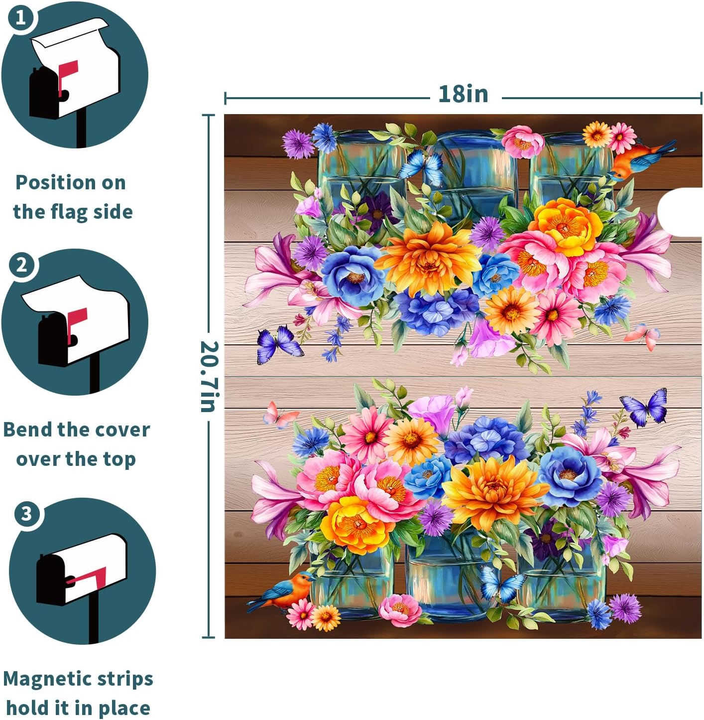 Spring Floral Magnetic Mailbox Covers Spring Summer Butterfly Flowers Mailbox Cover Magnetic Standard Size 21x18in Colorful Flowers Mailbox Wraps Post Letter Box Cover for Home Outdoor Outside