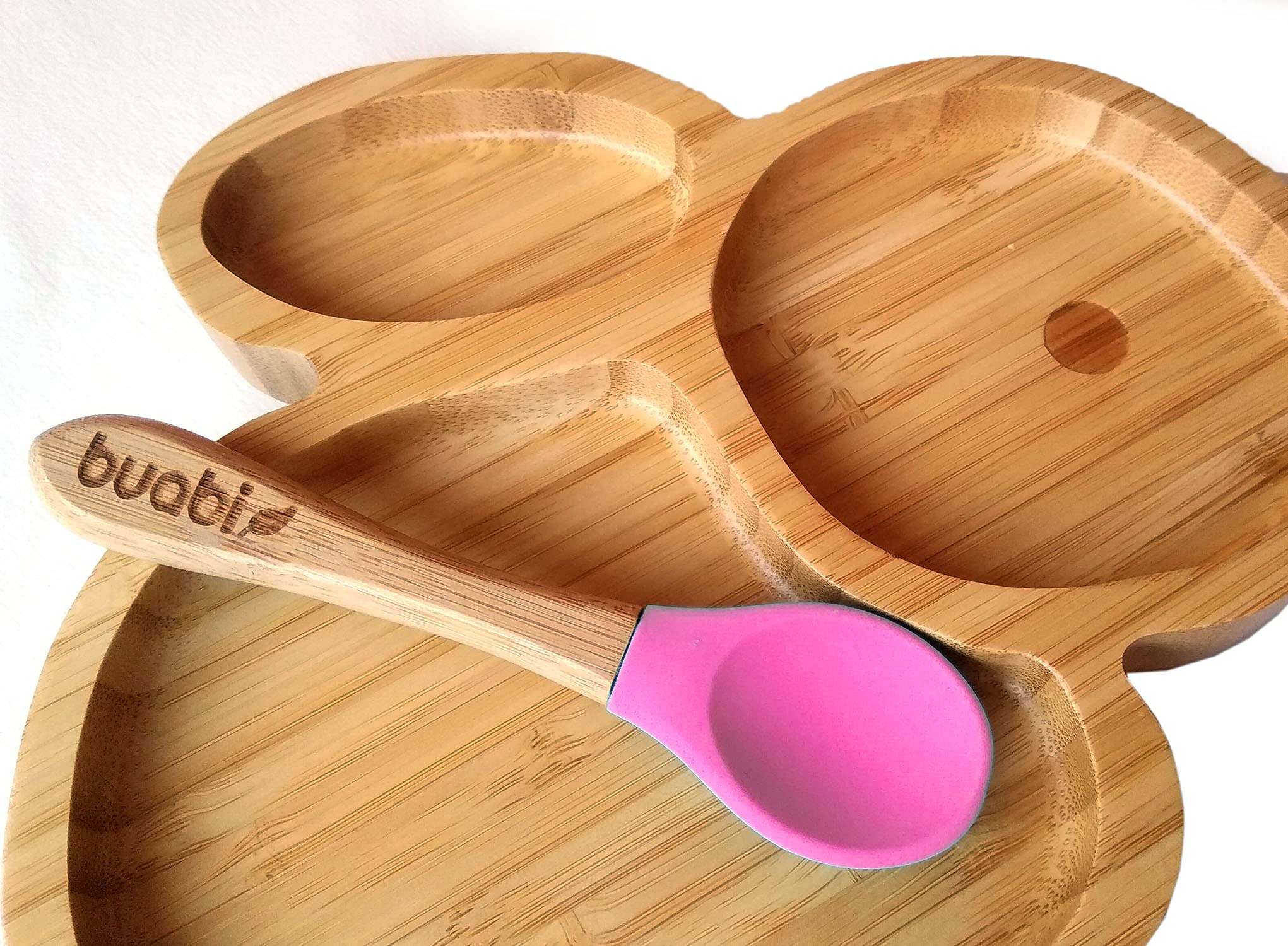 Set Stoviglie Bamb&ugrave; E Silicone SCOIATTOLO | Piatto 3 Scomparti, Cucchiaio E Bavaglino Con Ventosa, Senza BPA (Blu)