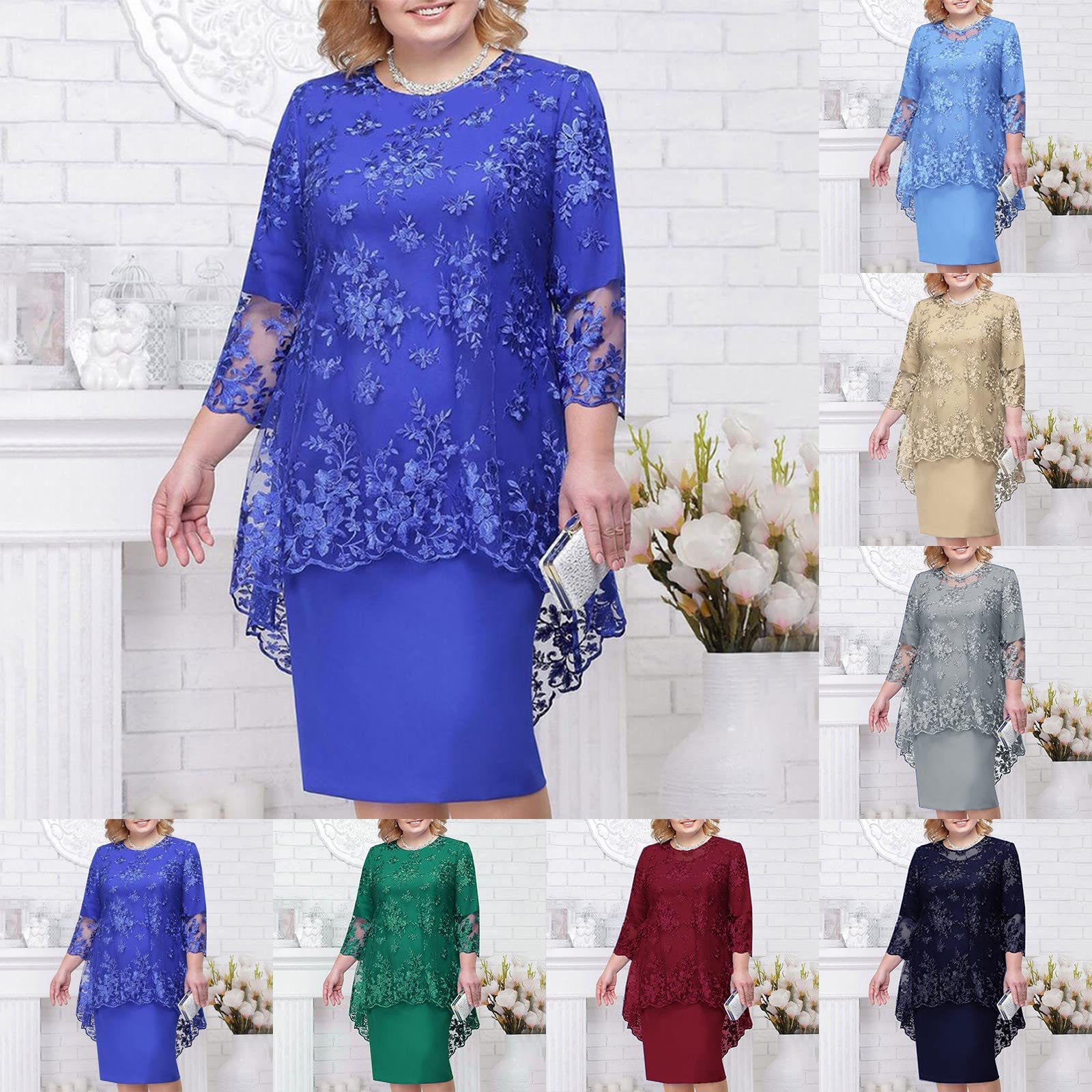 Vestidos de noche para mujer de dos piezas elegante vestido de encaje para boda verano midi vestidos festivos mujeres vestido de baile con mangas encaje vestidos de graduación una línea vestido de