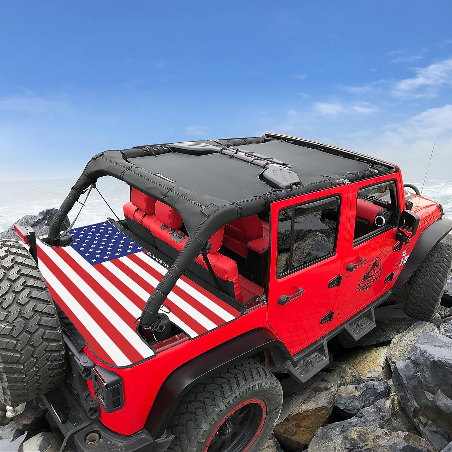 Shadeidea JK Tonneau Cover Compatible with Jeep Wrangler 4 Door JKU (2007-2018) Rear Trunk Ton Cargo Vinyl Tailgate Cover for Rubicon Sahara Sport S (American Flag) - 3 Year Warranty