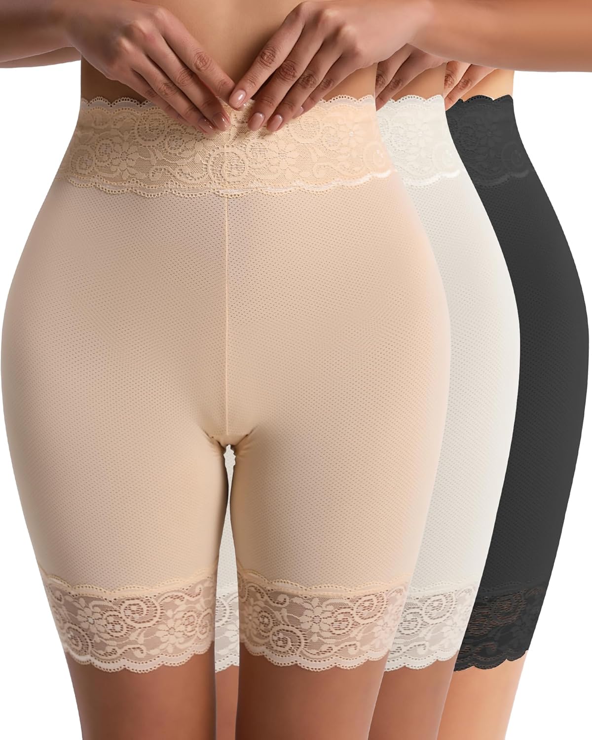 Women's Slip Shorts for Under Dresses Cooling Anti Chafing High Waisted Underwear,Seamless Lace Shorts Under Skirts