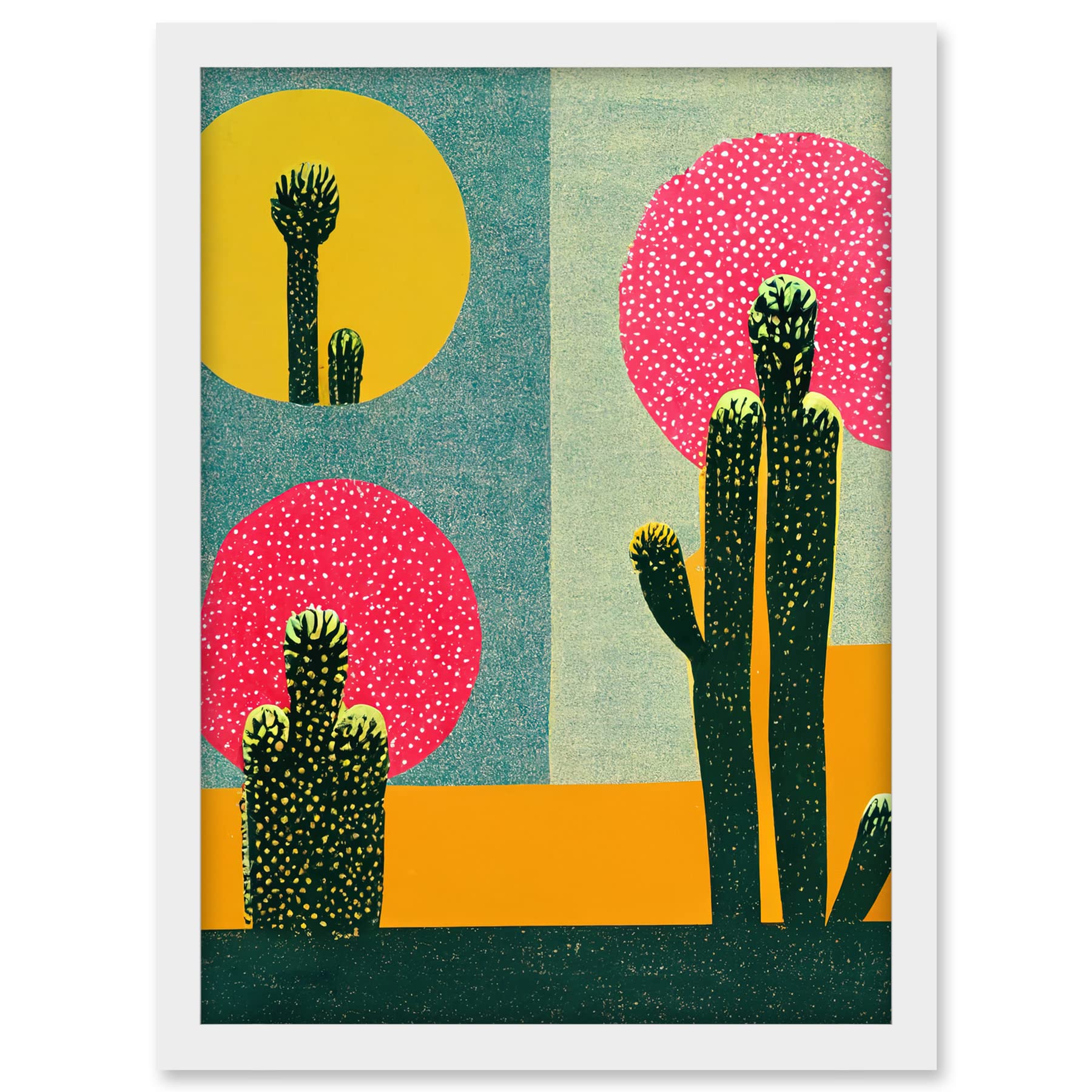 Wee Blue Coo Surreal Pop Art Cholla Desert Cactus Artwork Framed A3 Wall Art Print