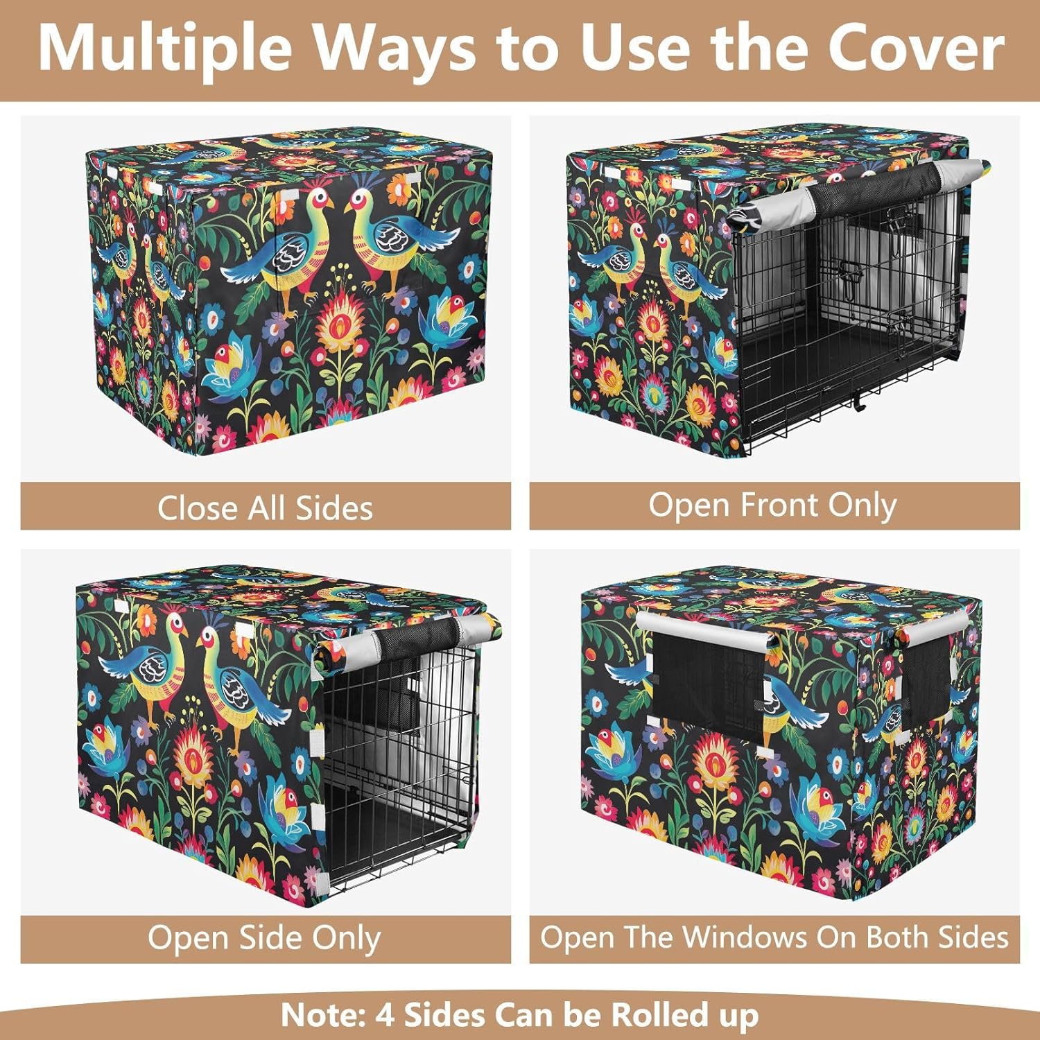 Abstract Colorful Print Dog Crate Covers Easy to Install, Pet Cage Cover with Mesh Windows, X-Large