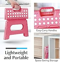 Vista 7 de Handy Laundry Taburete plegable ligero, lo suficientemente resistente como para apoyar a adultos y lo suficientemente seguro para niños, se abre Rosa