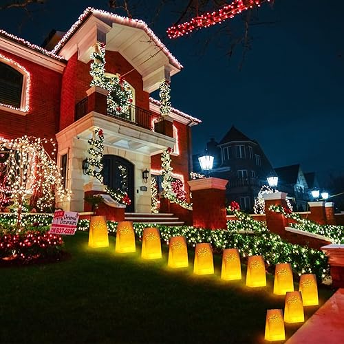 Miniatura 7 de 50 juegos de bolsas de luminarias con velas que incluyen 50 velas LED sin llama, velas de té LED y 50 bolsas luminarias para Navidad, Acción de