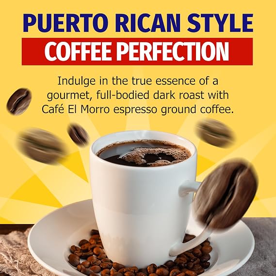 Cafe El Morro Dark Roast Espresso Ground Coffee Authentic Dark Roast Style Bold Espresso Powder Premium Gourmet Coffee Experience in a Rich, Full-Bodied 10 oz Can for Daily Brewing