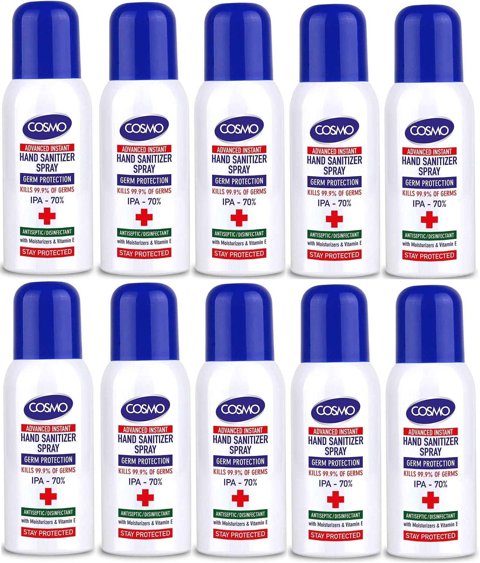 CD COSMO DESIGNS Advanced Instant Hand Sanitizer Spray 100ML - PACK OF 10 - 100+ Spray IPA 70%, Moisturizers, Vitamin E