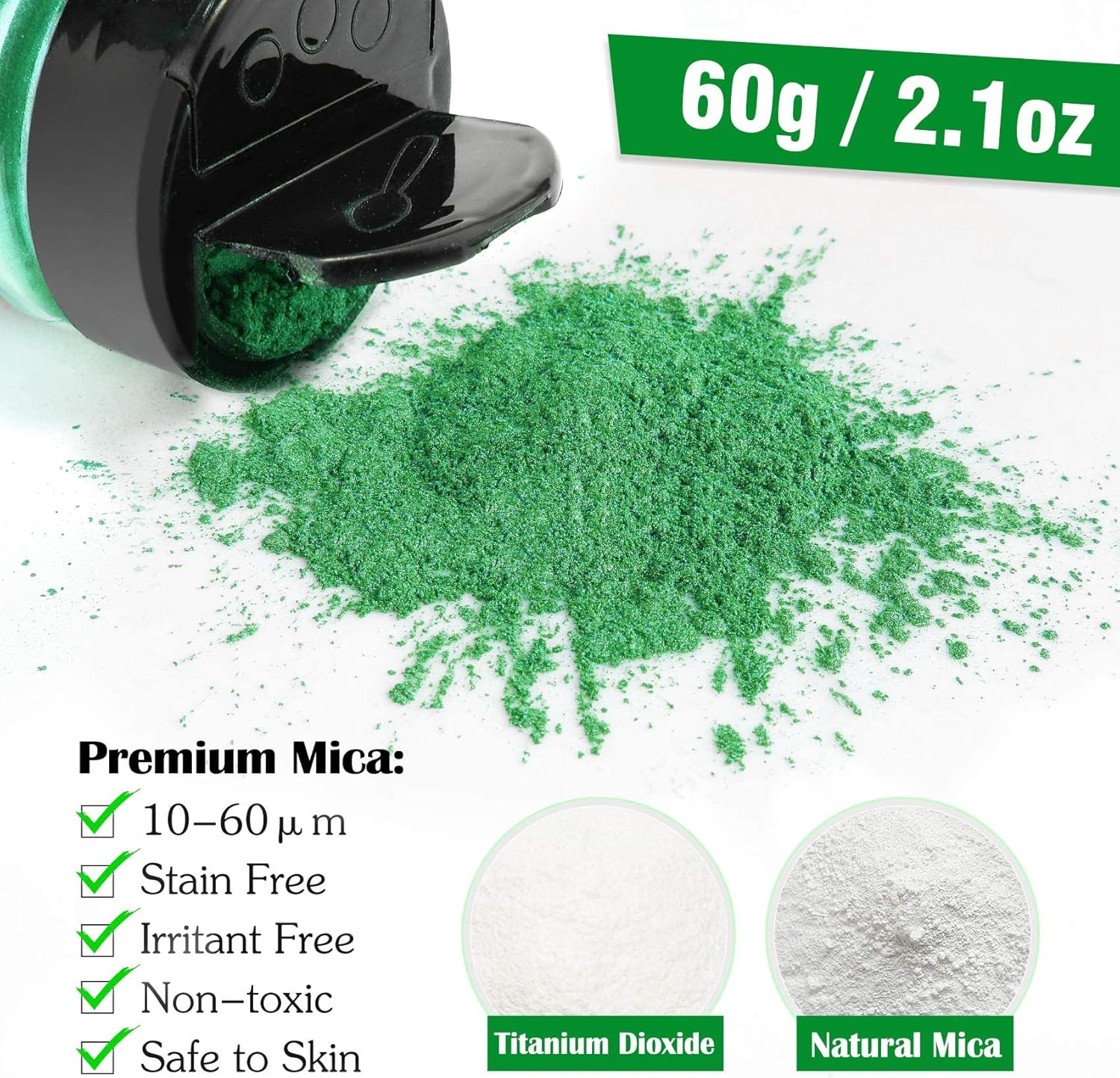 Green Mica Powder - 2.1 Ounces/ 60 Grams - Natural Epoxy Resin Dye –Mica Powder for Makeup, Epoxy Resin Art, Acrylic Paint, Fine Arts,Soap Making, Acrylic Nail - Image 3