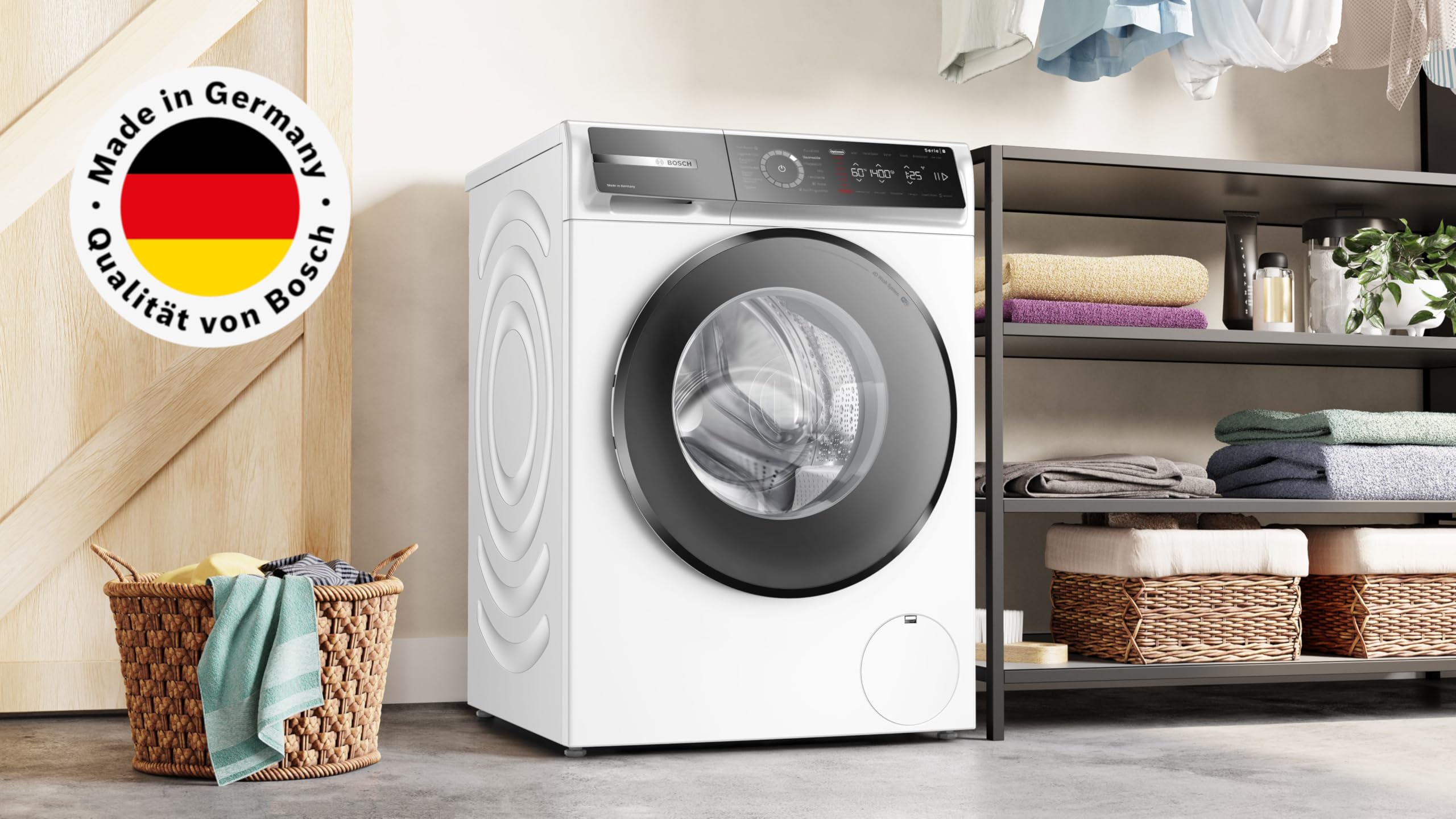 Bosch WGB244071, Stiftung Warentest Testsieger*, Serie 8, Smarte Waschmaschine 9 kg, Made in Germany, Fleckenautomaik, Iron Assist reduziert Knitterfalten, Mini Load für Einzelteile, Speed Perfect