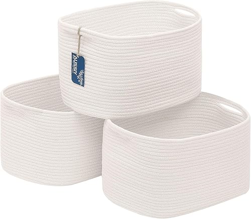 Paquete de 3 cestas de cuerda para cesta de almacenamiento, cesta tejida de cuerda de algodón con asas. Cesta de manta para almacenar ropa,