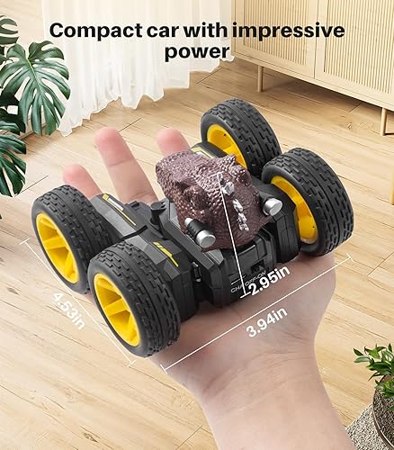 Miniatura 6 de Auto de acrobacias a control remoto para niños, juguete de camión de juguete con demostración de una tecla, dinosaurio RC de rotación de 360, escala