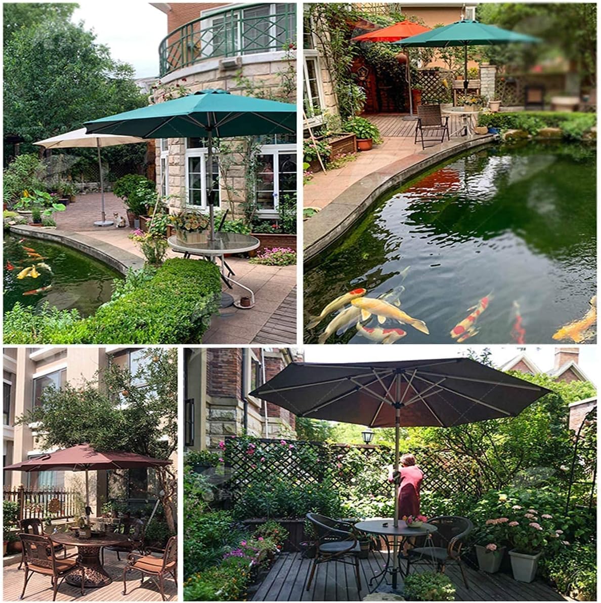 Parasol ?2.7m / 8.8ft Round Parasol Umbrella, Outdoor Garden Patio Umbrellas, Sun Protection Waterproof, Wine Red, Dark Green, Khaki, White - Multi Color Options, Without Base ()