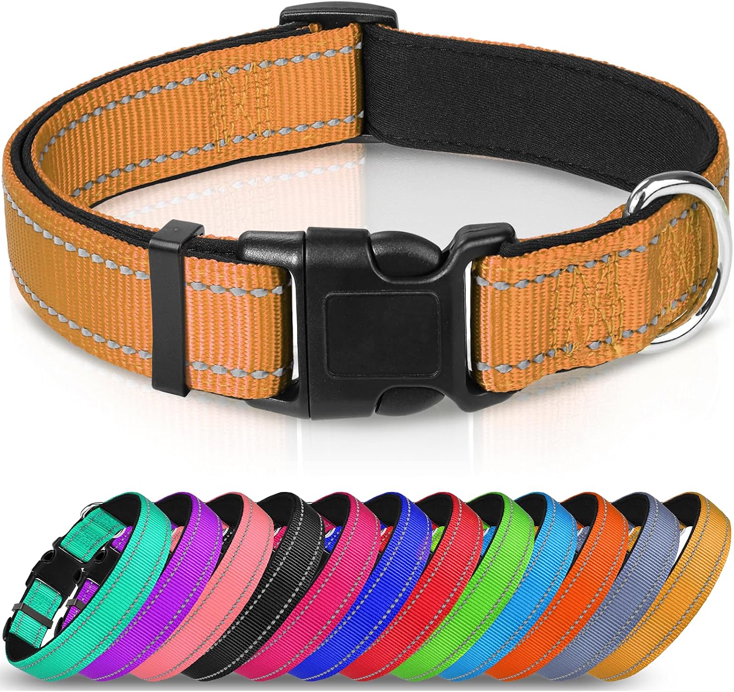 Joytale Reflective Dog Collar, Soft Neoprene Padded Breathable Nylon Pet Collar Adjustable for XLarge Dogs XL, Khaki