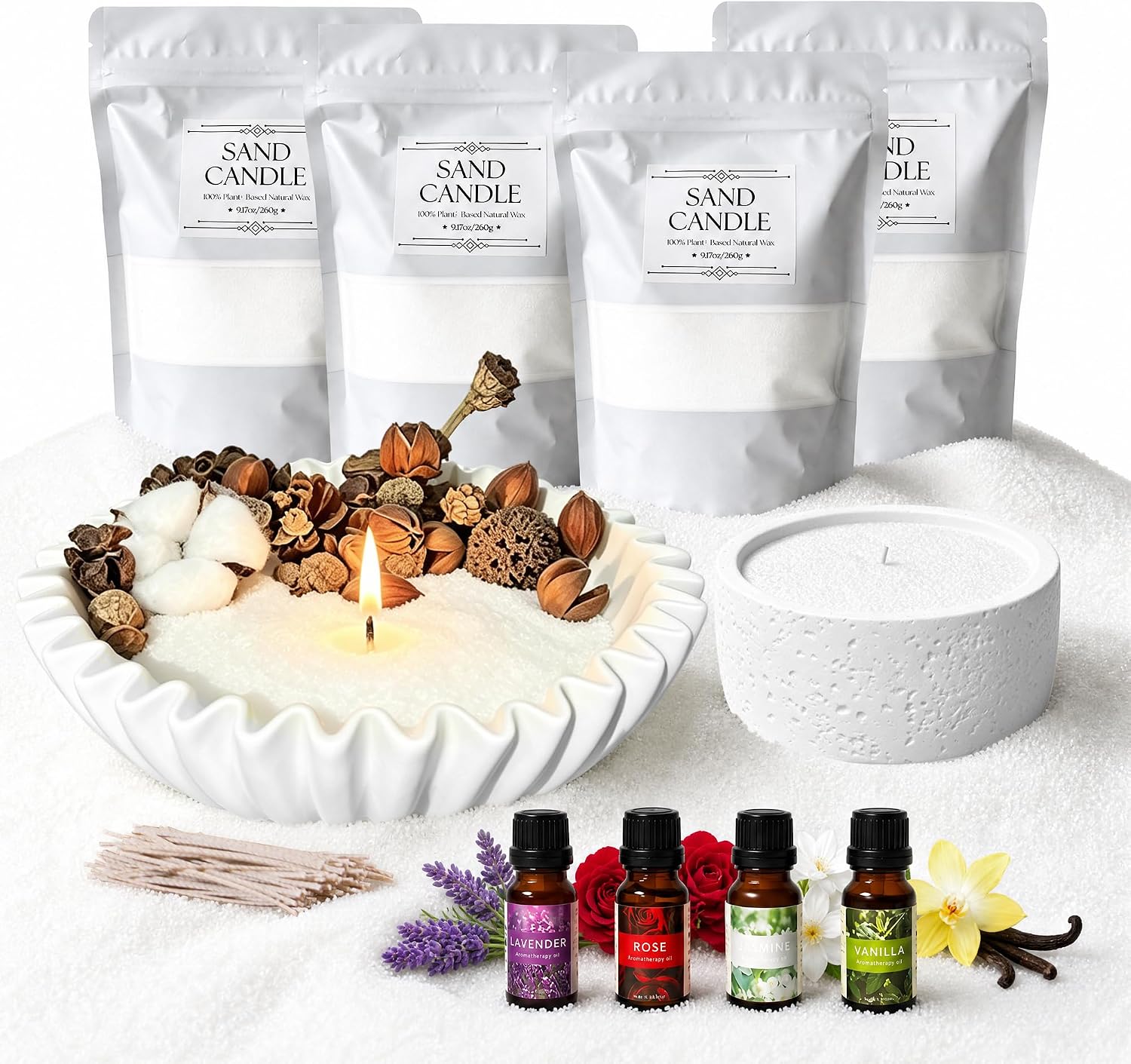 2.3 lb Pearled Candle Sand Kit with Two Bowls, Colorful Sand Candle Wax Kit