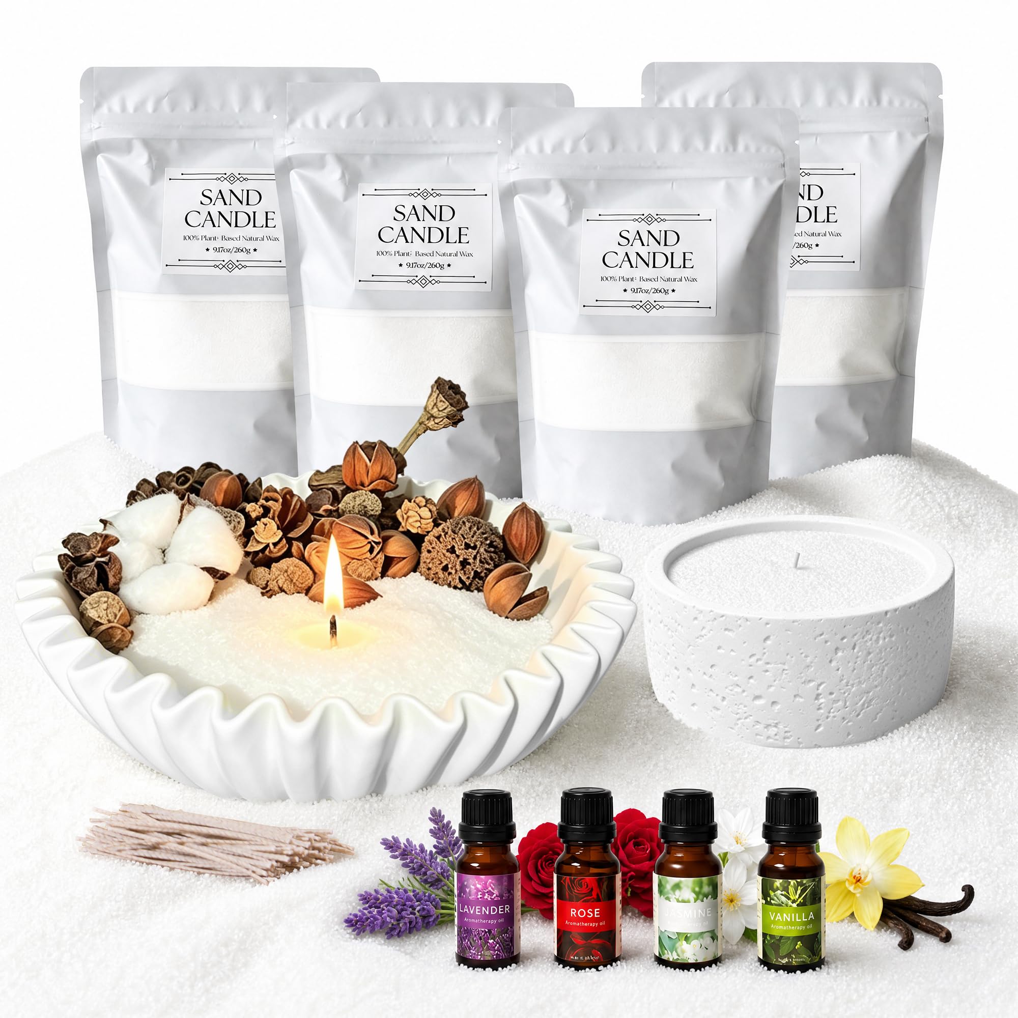 Kit di sabbia per candele perlate da 1 kg, con due ciotole, kit di cera