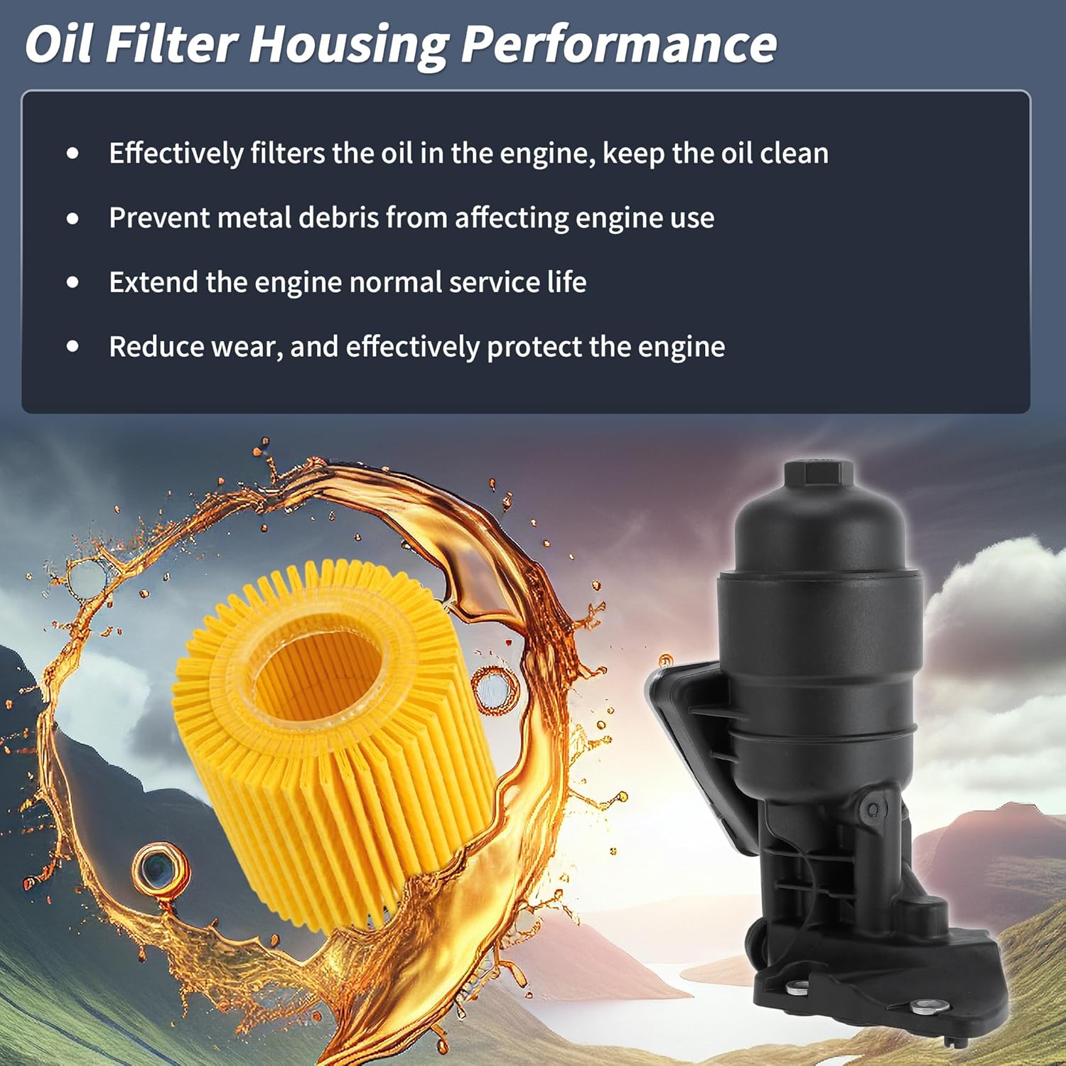 No.263003CAB1 Complete Engine Oil Filter Housing Assembly for Kia Sedona Sorento Cadenza 2014-2016 Engine Oil Filter with Gaskets for Hyundai Santa Fe Azera 2013-2019 V6 3.3L 3.5L