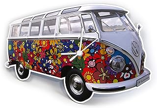 BRISA VW Collection - Volkswagen Wall Workshop Clock Timepiece in T1 Bus Design (Flower Power/Multicolor)