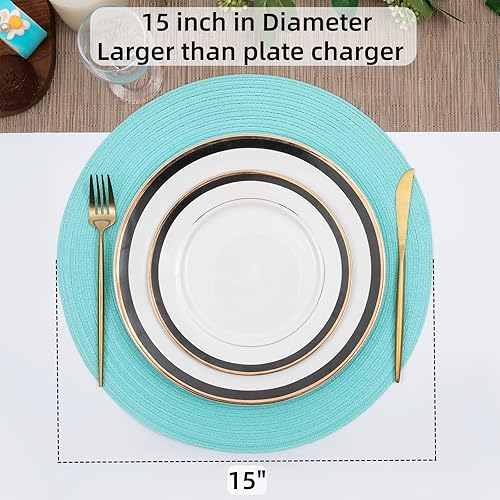 Vista 5 de SHACOS Juego de 4 manteles individuales redondos lavables de 15 pulgadas, de algodón, poliéster, trenzados, para mesa de comedor, boda, decoración