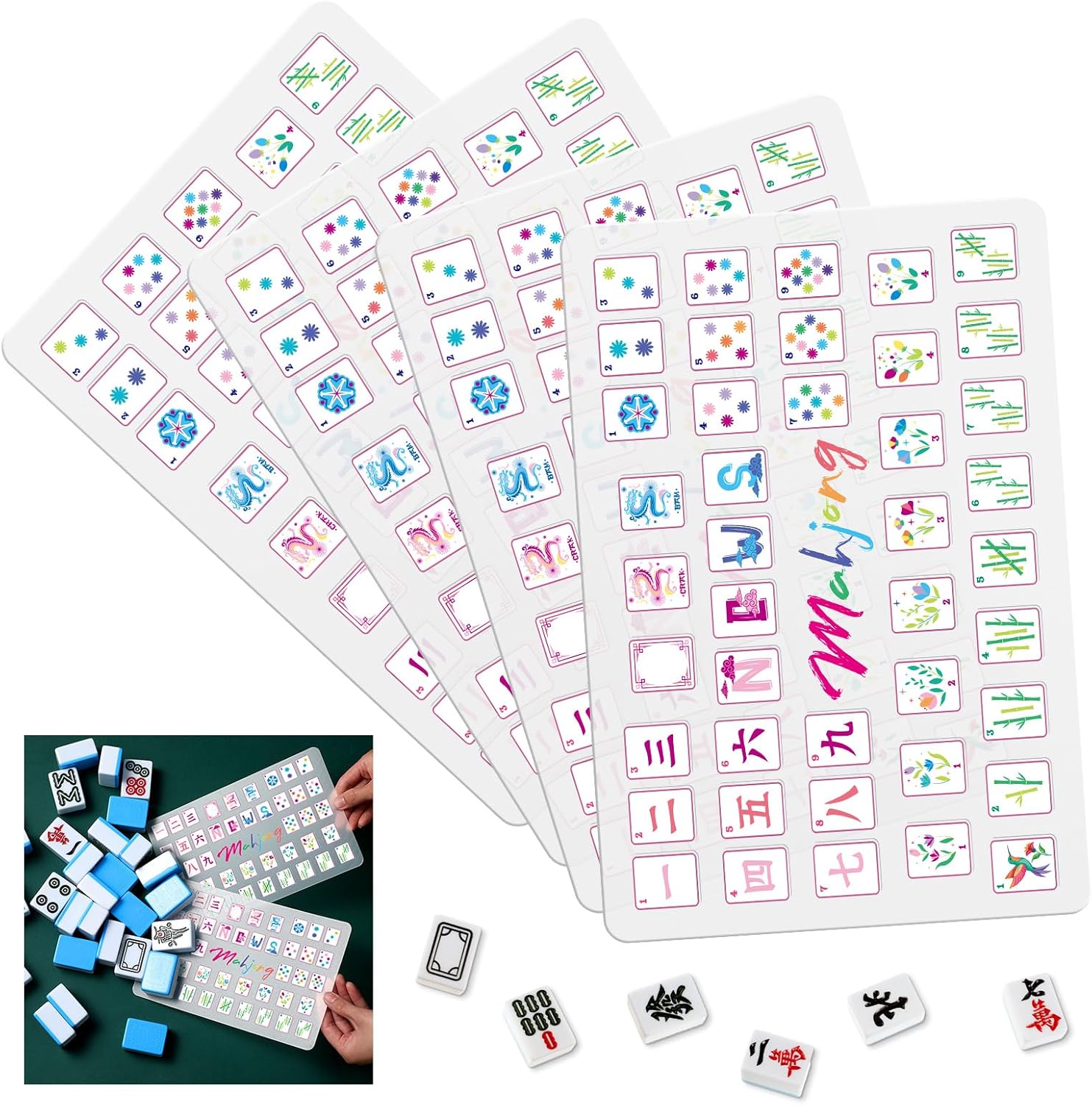 Seenelling 4 Pcs Mahjong Tile Mixer Shuffler, Mahjong Accessories for American Players, Plastic Shuffling Mixing Tiles Tool, Ideal Gift for Game Night, Mother's Day, Graduation (Classic Style)